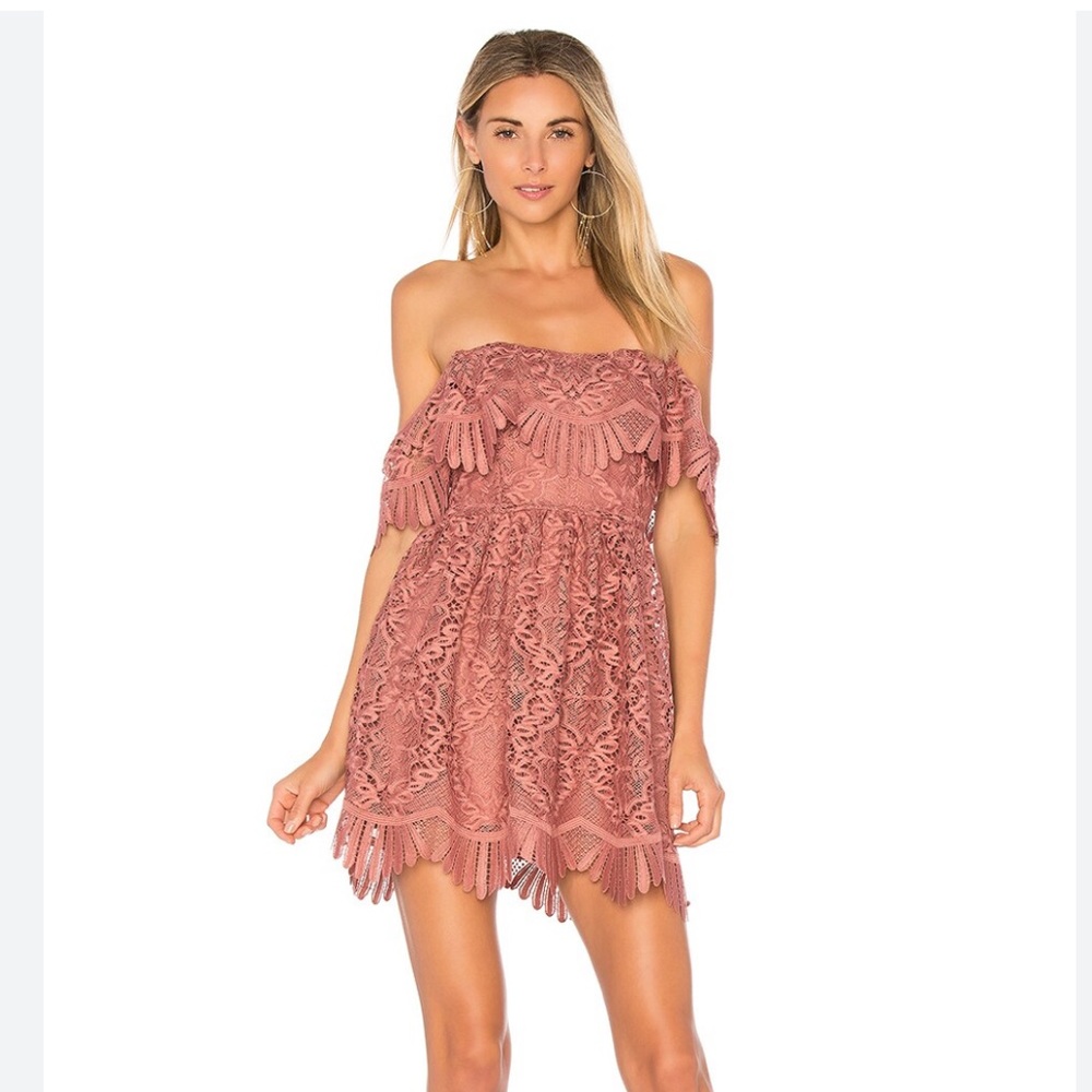 Revolve Lovers and Friends Dream Vacay Mauve Lace Off-Shoulder Dress Small